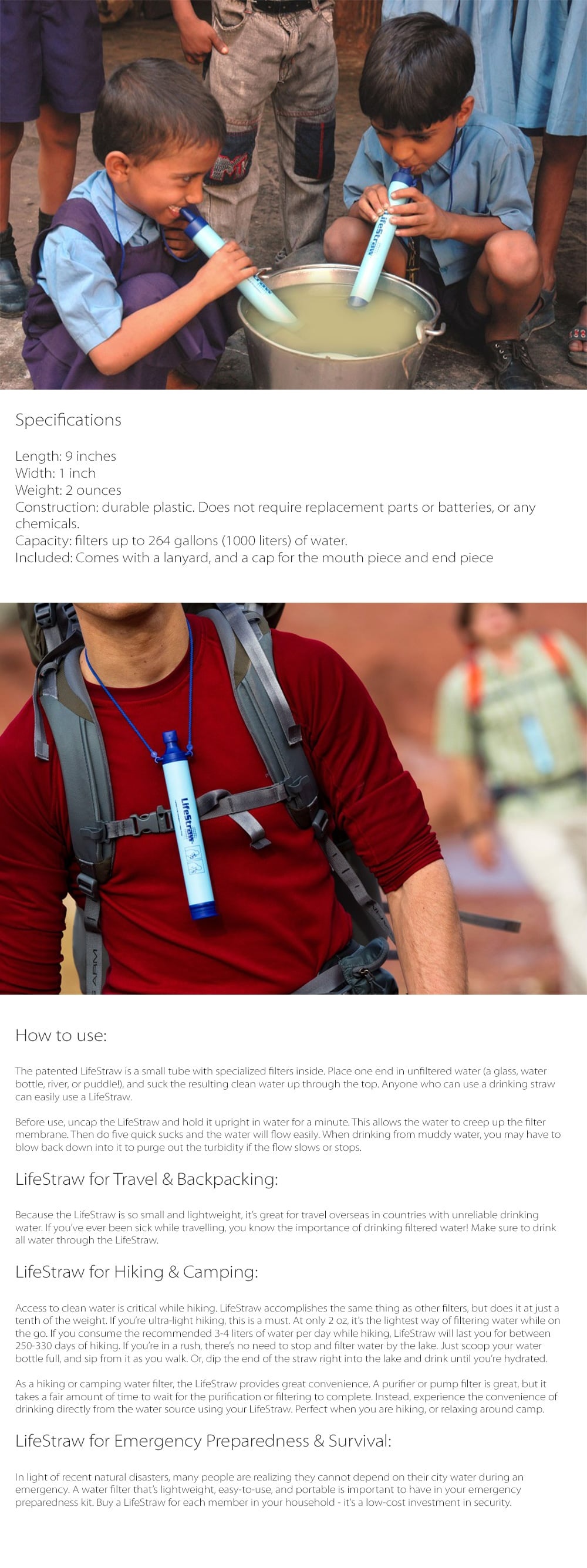 LifeStraw Personal Water Filter for Hiking, Camping, Travel, and Emergency  Preparedness