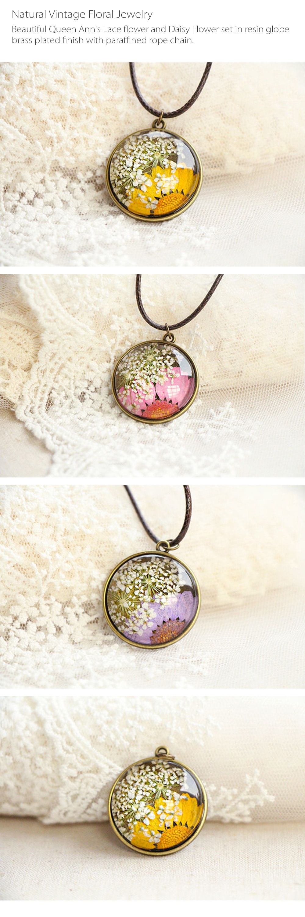 Queen Anne/'s lace necklace Dried flower resin pendant necklace Pressed flower necklace crystal clear white flower necklace