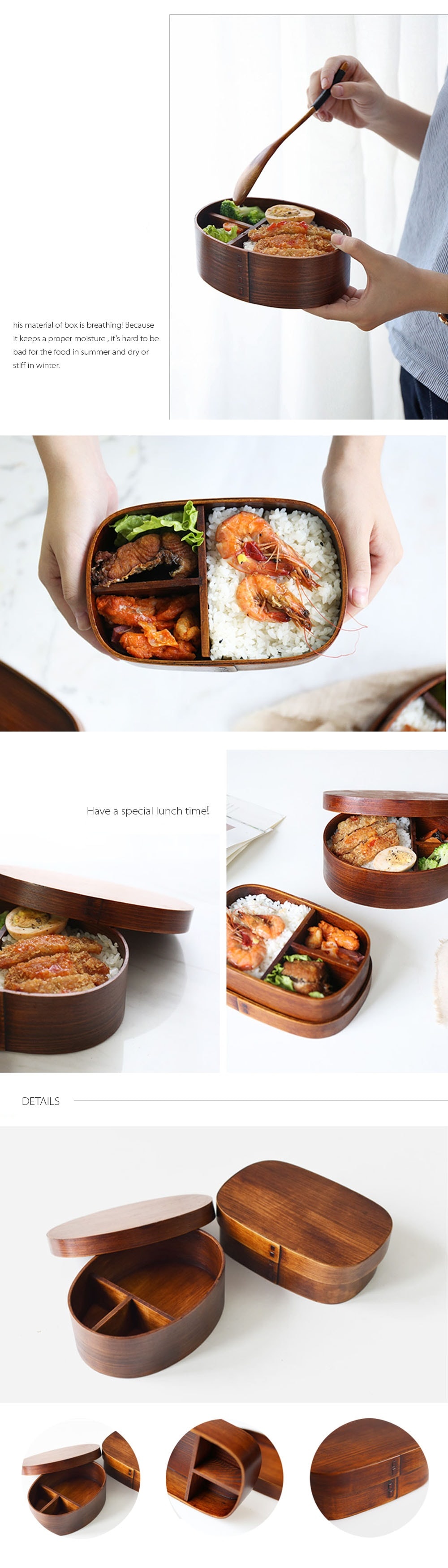 Personalized Japanese Wooden Lunch Box With Cutlery Set Bento 