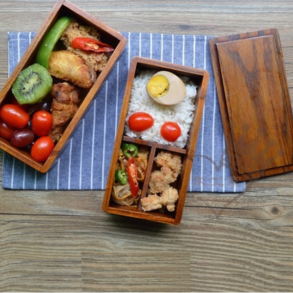 MB Square Green Natural/Wood Top - the large wood bento box Made in France