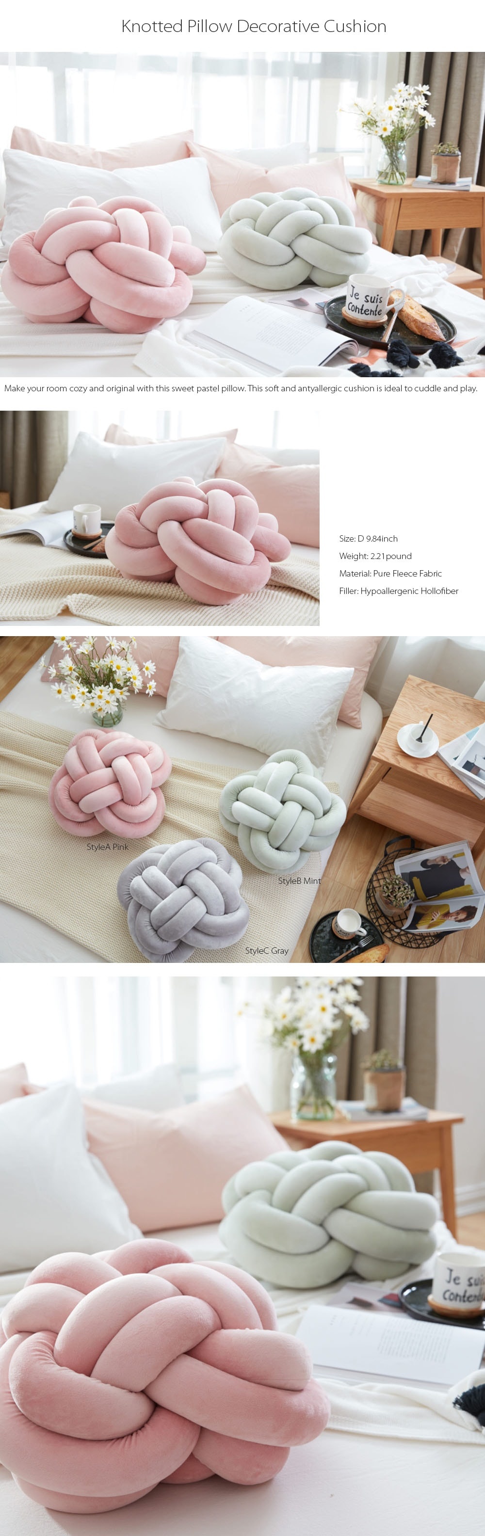Knot Ball Chunky Pillow Cushion Long Throw Knitted Cute Baby Bed Home Decor New 