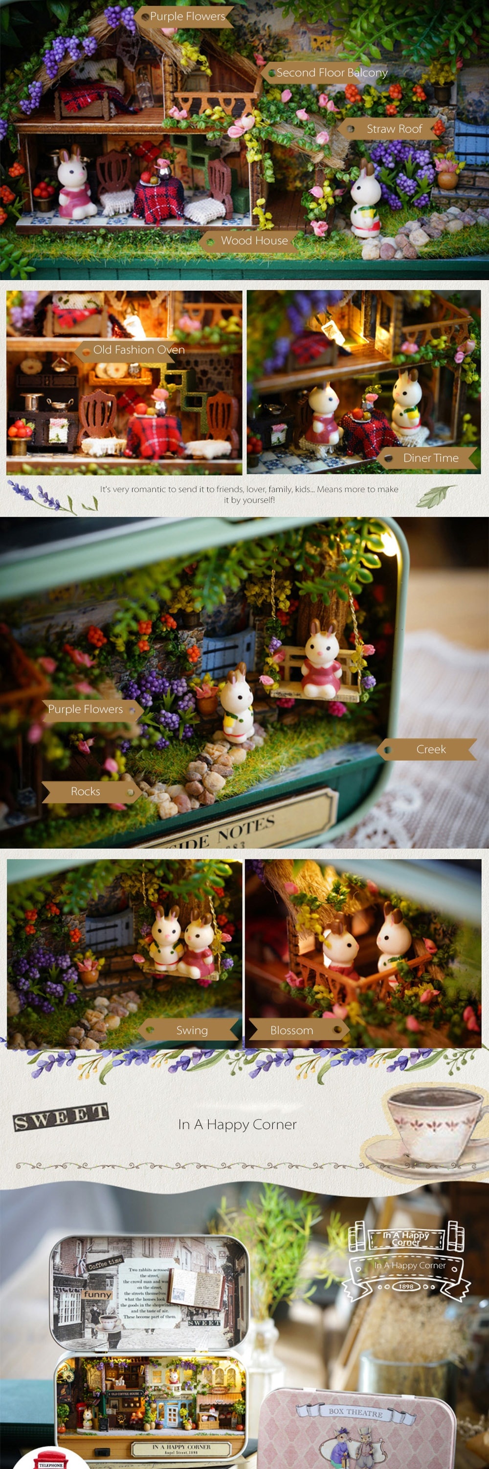 DIY Miniature LED Theatre Doll House Craft Romantic Creative Autumn Vintage 