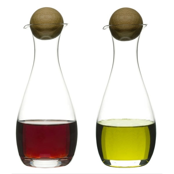 Oak oil/vinegar bottles with oak stoppers, 2-pack