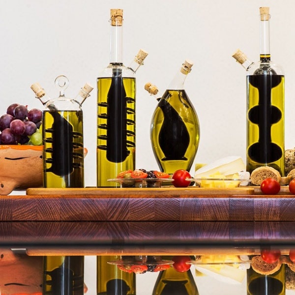 Handblown Glass Olive Oil Pourer, Olive oil dispenser, Oil and vinegar  bottles