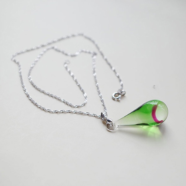 Stylish Necklace - Raindrop Pendant - Colored Glaze - 6 Patterns