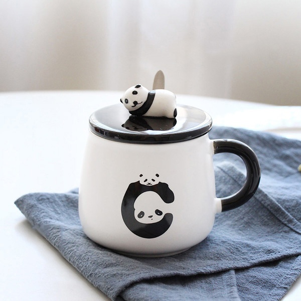 Panda Cup, Funny Coffee Mugs, Panda Cute Coffee Mugs with Lid & Spoon