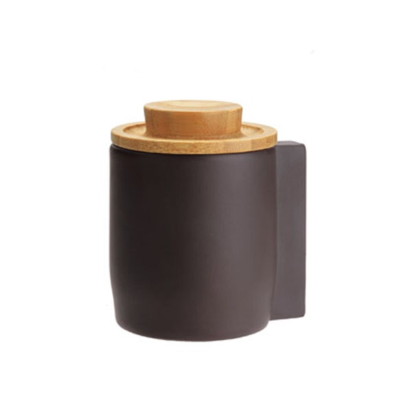 Medium Stoneware Tilley Food Storage Canister With Wood Lid Black