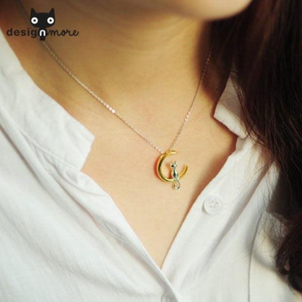 Fashion Print Pattern Dragon Cat Moon Sun Pendant Chain Necklace Women Xmas Gift 