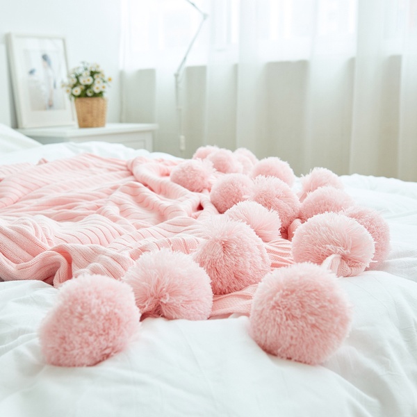 Pom Pom Solid Throws/Blanket 130X180 Size Soft Warm Fleece Small New Sofa bed 