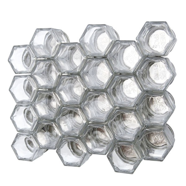 15-Pack Magnetic Spice Jars Hexagon Glass Spice Jars with Stainless Steel Strong Magnet Lids