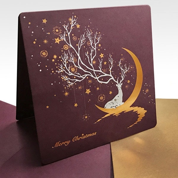 Fantasy Crescent Moon Reindeer Card