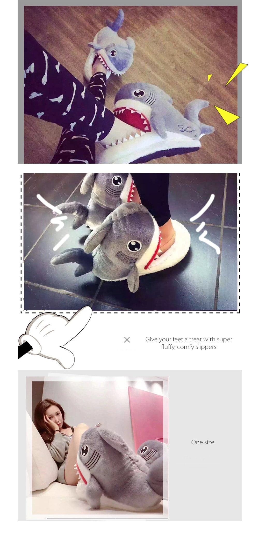 Shark Plush Slippers One Size Fits Most ApolloBox