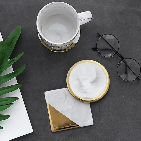 Gold Dipped Marble Coaster - ApolloBox