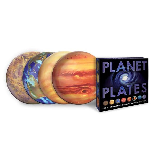 Planet Plates Set of 8 Solar System Art Melamine Dishes BOXED NEW UNUSED 