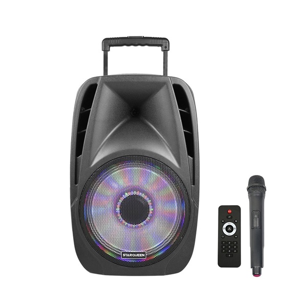 Black STARQUEEN 12Inch Karaoke Speaker,Portable PA Speaker System with Wireless Handheld Microphone USB/SD/FM Radio Mic/Guitar Jack 