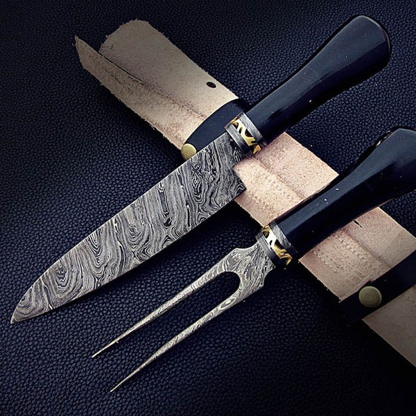 5 Hand Forged Damascus Steel Chef Kitchen Knife Set With Resin HANDLE  Leather Roll Bag , Christmas Gift, Chef Life , Kitchen Knife Set 