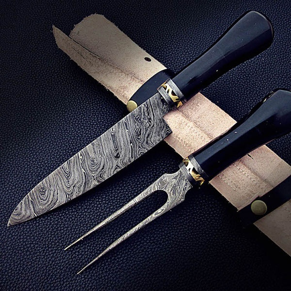 Damascus Chef Knife & Fork Set from Apollo Box