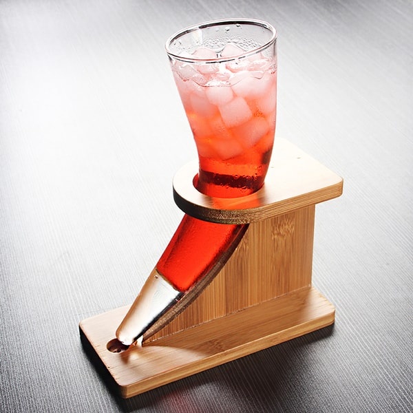 Personalized Viking Beer Horn Glass with Rustic Wood Stand